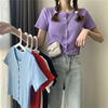 2020韩版新版纯色针织衫夏季修身ins短袖bm开衫女紫色上衣女薄款