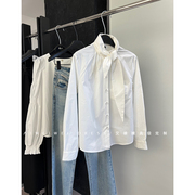 「24春季原创设计师」高端棉～法式气质蝴蝶结领结小立领白色衬衫