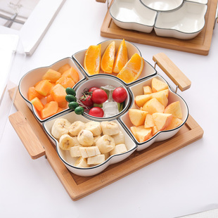 带盖水果盘创意陶瓷茶几餐盘糖果干果盒有盖零食分格客厅家用拼盘