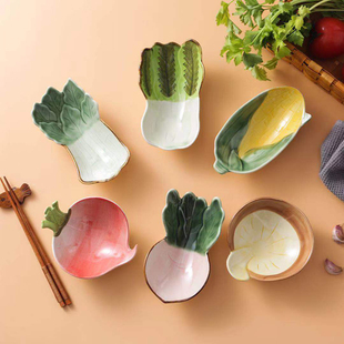 爱美惠手绘釉下彩田园风格蔬菜，造型小吃碟特色创意家用零食碟