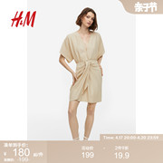 HM女装连衣裙夏季时尚休闲深V领法式度假风短裙1169790