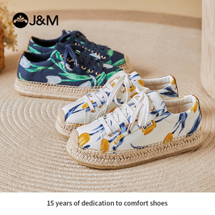 JM快乐玛丽2024麻底帆布鞋系带百搭休闲单鞋低帮圆头平底板鞋