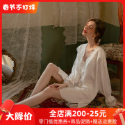 维密情长袖睡裙女真丝蕾丝，白色甜美仙女，大码衬衫睡衣女2023年