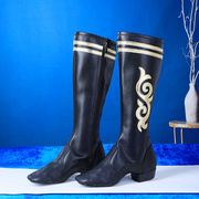 女士蒙古靴成人日常民族风黑色中长高筒靴子舞蹈靴鞋艺考演出软底
