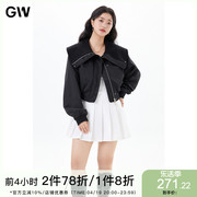 gw大码女装个性大翻领黑色，显瘦短外套，2024春季微胖mm气质夹克