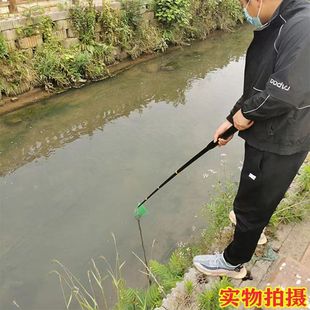 一体单杆抄网自由伸缩多功能便捷定位鱼竿超轻超硬捞鱼网全套