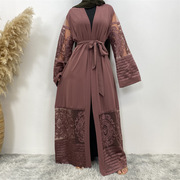 欧美时尚开衫阿拉伯女装刺绣网纱迪拜长袍连衣裙 Fashion dress