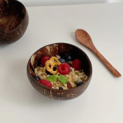 酸奶碗燕麦椰子沙拉麦片，水果早餐椰壳甜品家用带，勺餐具木质碗