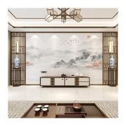新中式客厅大型墙纸沙发电视，背景墙布茶室书房，壁布办公室酒店壁画