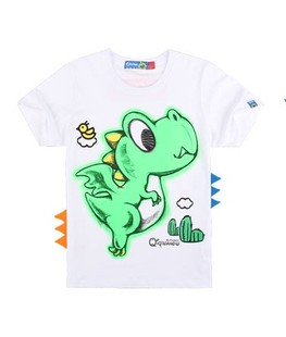 齐齐蛙夏季儿童恐龙卡通纯棉半袖男女白色圆领短袖T恤亲子装0657