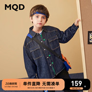 MQD童装男童春秋衬衫式牛仔外套儿童简约宽松净色韩版衬衣外套
