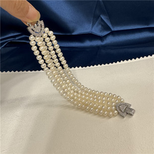 天然淡水珍珠手链小众设计复古多层手串时尚轻奢首饰6-7mm手饰女