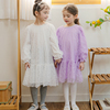 bebezoo韩国童装2024春儿童连衣裙，珍珠圆领蕾丝，女宝中长款公主裙