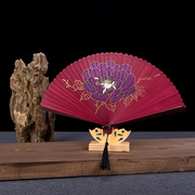 中国风描金牡丹花女式折扇古风，全竹扇古典工艺品，随身小扇子扇