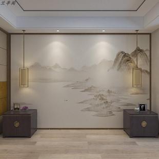 新中式古典自粘水墨山水壁画客厅沙发茶室背景墙壁纸酒店床头墙布