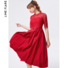 莱茵2023夏季红色蕾丝修身婚礼连衣裙商场同款礼服高级感气质