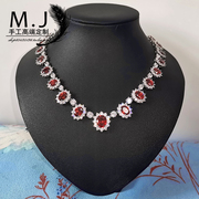 日韩新娘红色宝石锆石项链，耳环女套装，晚宴礼服配饰两件套奢华超闪