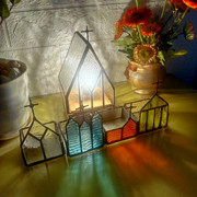 复古电子烛台创意教堂禅意彩色，玻璃蝴蝶装饰防风烛光摆件礼物家用