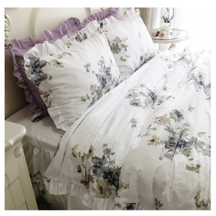紫色四件套纯棉·全棉床上用品浪漫紫公主风防滑床裙式床罩香芋紫