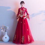 2021新娘敬酒服春秋季长袖红色婚礼结婚宴会晚礼服显瘦长款