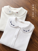儿童衬衣皇室血统白色长袖，打底衫纯棉，婴儿棉女童娃娃领文艺衬衫