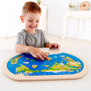 Hape世界地图拼图3-6岁儿童木制宝宝立体 木质早教拼板益智力玩具