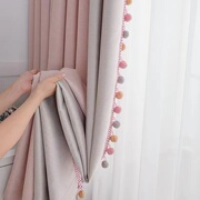 儿童房窗帘粉色女孩，遮光简约2023年卧室，飘窗北欧拼接蓝色棉麻