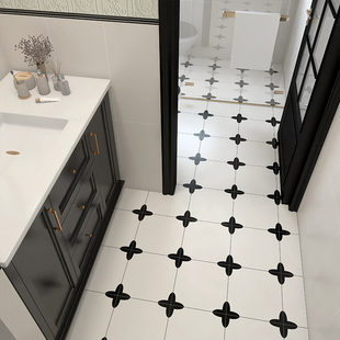 法式复古黑白小花砖卫生间浴室，瓷砖花片厨房阳台防滑地砖300*300