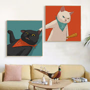 情侣头像卡通装饰画卧室床头挂画动漫客厅沙发背景墙可爱猫咪壁画