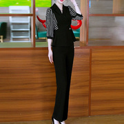 时尚职业套装女2024夏季韩版遮肚显瘦五分袖，上衣裤子两件套潮