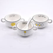 2024白色陶瓷双耳碗创意西餐汤碗商用早餐杯粥甜品蒸蛋盅家用