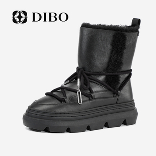 dibo碲铂皮毛一体雪地，靴女2023冬季羊毛，百搭加厚保暖棉鞋女