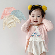 ins春夏装女童纯色开衫上衣，婴儿防晒空调衫，宝宝长袖针织镂空外套