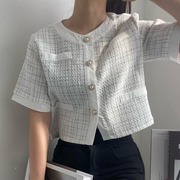 韩国chic复古小众设计感夏季减龄休闲小香风泡泡袖短外套女短袖潮