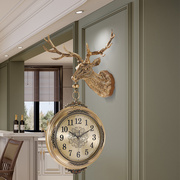 美式欧法式金属招财鹿头，墙壁挂件高端大气双面挂钟客厅餐厅时钟表