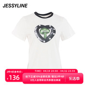 jessyline夏季女装 杰茜莱白色印花短袖t恤女 323201467