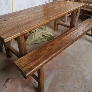 老榆木大板桌茶桌实木，复古吧台原木书桌，餐桌长条桌子家用禅意茶台