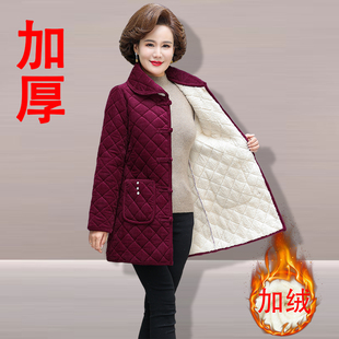 冬季中老年女士棉衣妈妈装棉袄金丝绒加绒中长款灯芯绒加厚外套
