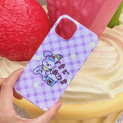 原创夏日兔兔刨冰机紫格子可爱卡通适用苹果13pro菲林手机壳安卓