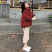 红色短款羽绒棉服女2023年冬季韩版小个子加厚面包服棉衣