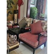 美式实木糖葫芦沙发椅，小户型客厅复古圆珠，布艺单人休闲老虎椅
