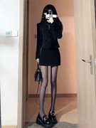 冬装搭配一整套时尚高级感千金小香风黑色西装外套短裙两件套装女