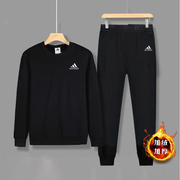 Adidas阿迪达斯加绒运动套装秋冬季保暖运动服圆领卫衣束脚长裤