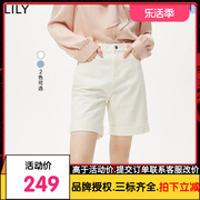 LILY2023夏女装时尚别致翻边复古直筒阔腿显瘦高腰款牛仔短裤