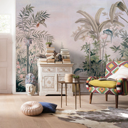 欧式复古中世纪热带雨林壁画植物叶子美式田园壁纸客厅卧室背景墙