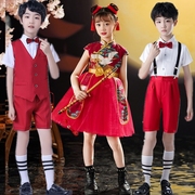六一大班开场舞中国范红色蓬蓬裙中国风小班演出服儿童古筝合唱服