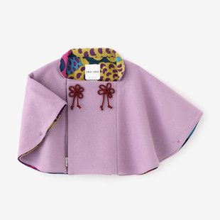 sousou日本京都制造童装设计师中国结斗篷毛呢羊毛披肩外套紫