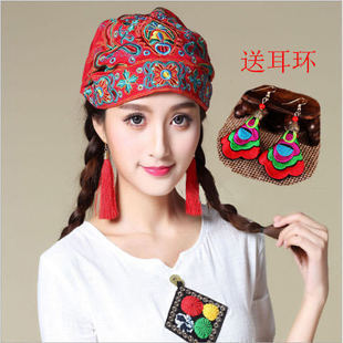 薄款民族风刺绣花帽子复古中国风女包头帽多用头巾帽，日式韩版时尚