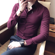 香港刺绣衬衫男长袖修身韩版春季发型师白色寸衫商务休闲男士衬衫