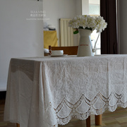 法式ins白色蕾丝花朵刺绣清新高级轻奢纯棉餐桌布盖布台布茶几布